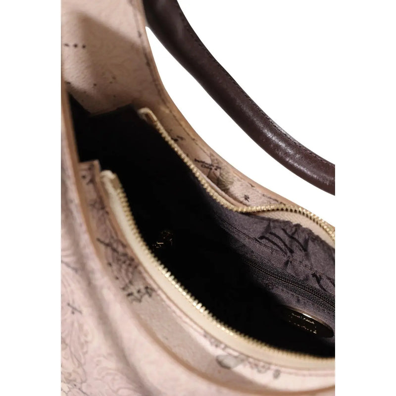 Alviero Martini women handbag beige with dark brown leather handles and subtle floral pattern exterior 31x30cm