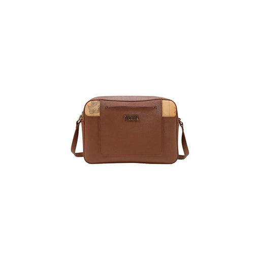 Sac bandoulière femme Alviero Martini en polyuréthane marron avec détails beige à motif carte et plaque logo métallique