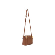 Alviero Martini women shoulder bag brown polyurethane tan leather crossbody with gold-tone hardware and subtle logo front