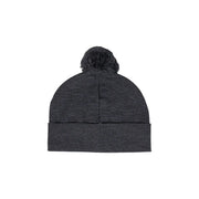 Dark gray knit wool beanie with matching fuzzy pom pom by alviero martini for women with black patterned design