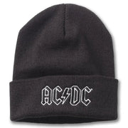 Ac/dc black beanie with white logo.