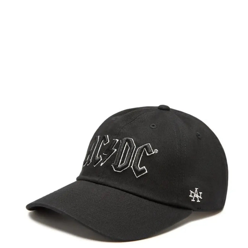 Black ac/dc baseball cap with embroidered logo and 47 brand emblem in cotton for men by American Needle