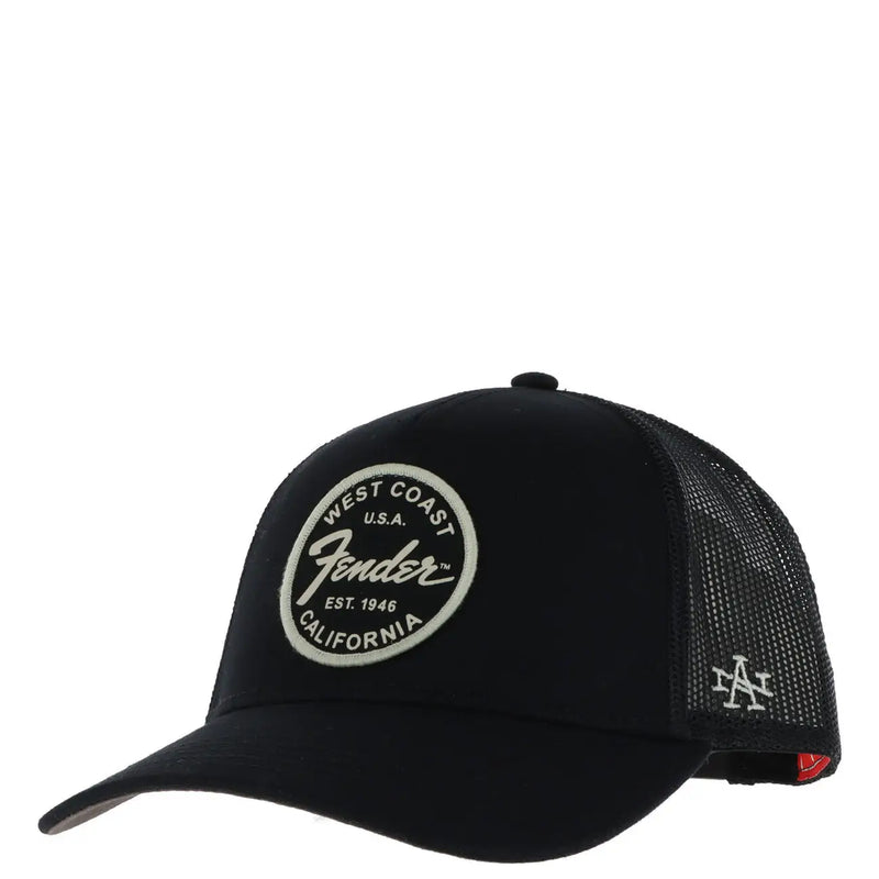 Casquette trucker Black American Needle Men en coton mesh avec logo brodé blanc et empiècement arrière en mesh (vue de dos)