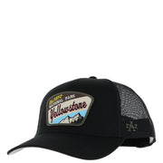 Casquette trucker Black American Needle Men avec écusson du parc national de Yellowstone et empiècements arrière en maille, en coton.