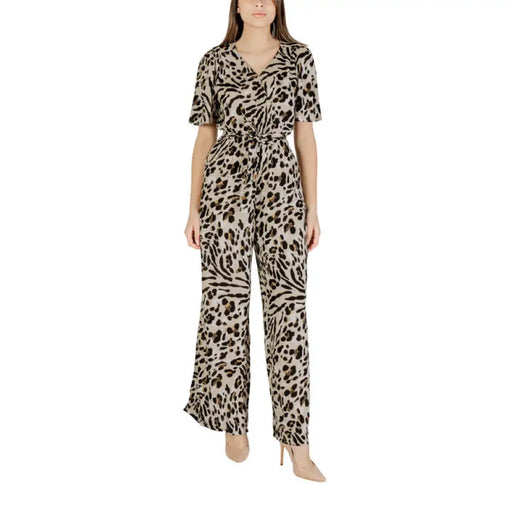 Animal print jumpsuit with tie waist showcasing stylish and fashionable apparel