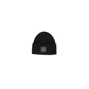 Black beanie with white snowflake design on front