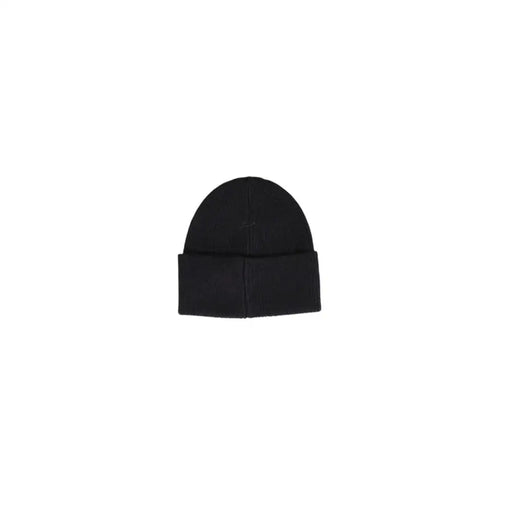 Black beanie with folded cuff and ribbed texture, likely made of wool or acrylic.