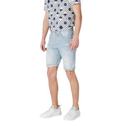 Antony Morato blue cotton light-wash denim shorts for men with distressed details and rolled cuffs for spring summer