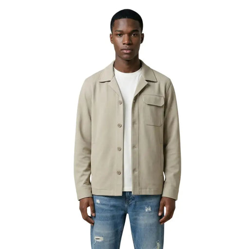 Antony Morato Blazer beige en mélange de coton pour homme, fermeture boutonnée, col classique et poche poitrine