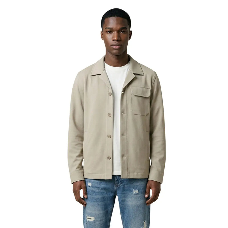 Antony Morato men beige cotton blend blazer with button-up front classic collar and chest pocket