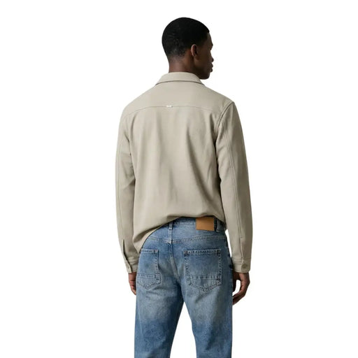 Antony Morato Veste utilitaire pour homme en mélange de coton beige à la texture subtile et empiècement en cuir à la taille