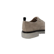 Antony morato men beige leather lace-up shoe with chunky translucent sole and black rubber heel strip shown from back