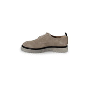 Antony Morato men beige leather lace-up shoes with chunky translucent sole and black trim in suede material