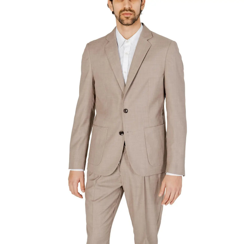 Antony Morato men beige two-button viscose blend blazer jacket with tailored fit and matching trousers