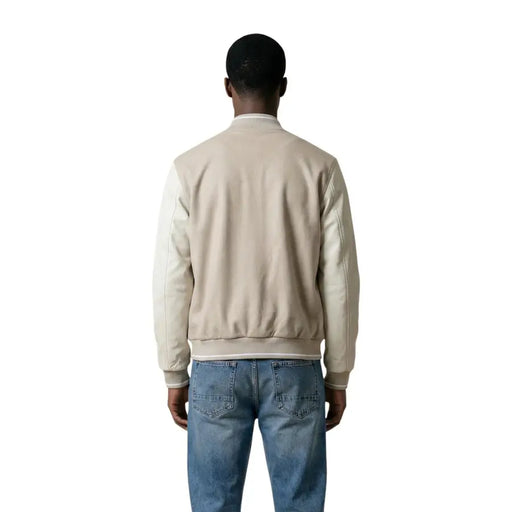 Antony Morato Blouson aviateur bicolore beige et crème pour homme, manches en cuir, blazer zippé en polyester mmfl01125