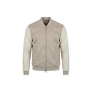 Antony Morato men beige two-tone suede bomber jacket with ribbed cuffs and hem polyester zip blazer