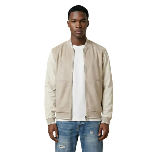 Antony Morato Blouson aviateur homme en daim beige avec manches et poches avant contrastantes en polyester crème mmfl01125