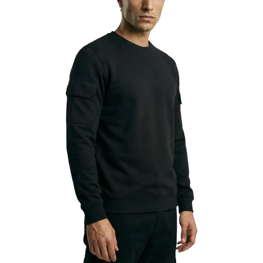 Antony Morato Sweat-shirt noir en coton pour homme, col rond et manches longues, avec poches plaquées sur chaque manche.