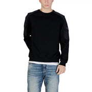Antony Morato men black cotton crewneck sweatshirt with dark shoulder panels and a logo patch on the left arm