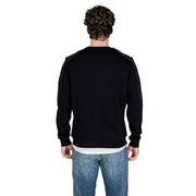 Antony Morato men black cotton sweatshirt with round neck and dark gray shoulder panels and sleeve accents