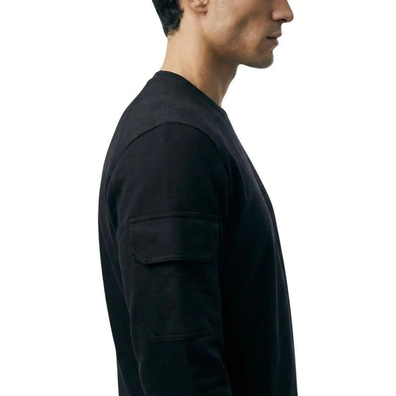 Antony Morato men black cotton crewneck sweatshirt with long sleeves and patch pocket on left sleeve
