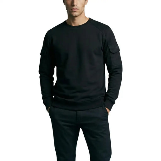 Antony Morato Sweat-shirt noir en coton pour homme, col rond, manches longues et poches plaquées discrètes, design minimaliste