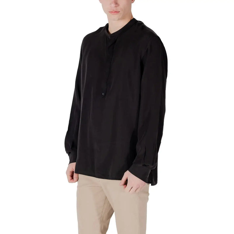 Antony Morato men shirt black long-sleeved with subtle sheen and buttoned front in smooth fabric material