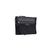 Antony Morato Pochette homme en polyamide noir avec cuir texturé top fermeture éclair argentée sur le panneau et dragonne