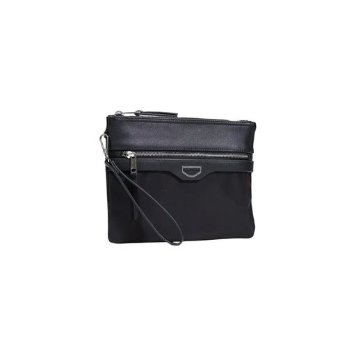 Antony Morato Pochette homme en polyamide noir avec cuir texturé top fermeture éclair argentée sur le panneau et dragonne