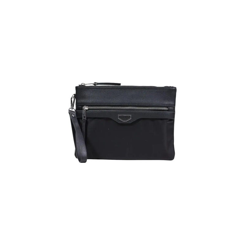 Antony Morato Pochette pour homme en cuir noir et nylon, avec double fermeture éclair et design minimaliste, dimensions 18 x 7 x 7 cm
