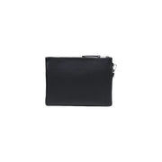 Antony Morato Sac à main homme en polyamide noir zippé, comprenant une pochette en cuir texturé noir avec fermeture éclair argentée et fermoir métallique.