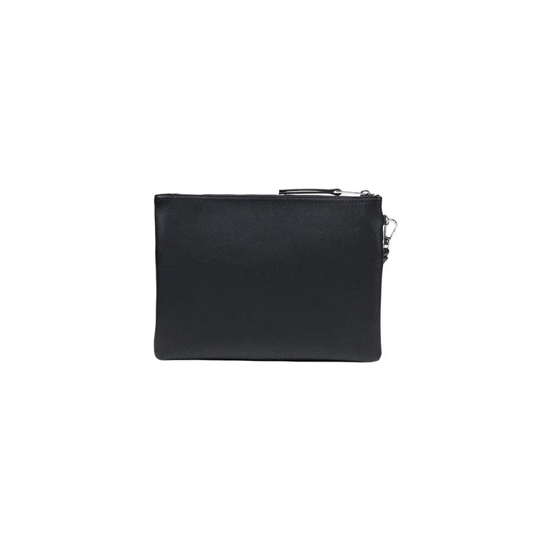 Antony Morato Sac à main homme en polyamide noir zippé, comprenant une pochette en cuir texturé noir avec fermeture éclair argentée et fermoir métallique.