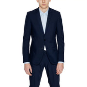 Antony Morato men navy blue polyester blend tailored suit jacket with single-breasted design and two black buttons