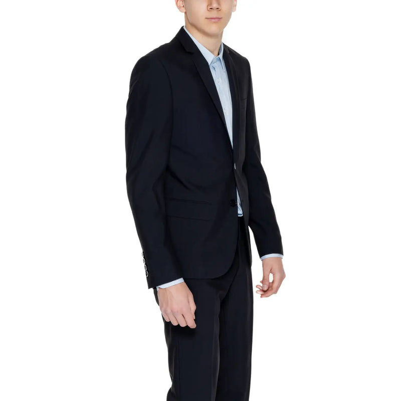 Antony Morato men black polyester blend lapel blazer featuring a sleek modern cut and subtle texture