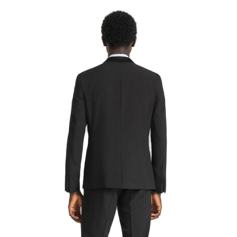 Antony morato men black slim fit lapel collar blazer with sleek modern cut and subtle textured fabric