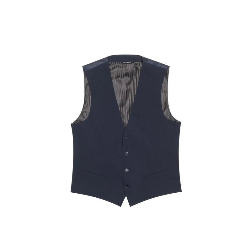 Antony Morato Gilet sans manches bleu pour homme, coupe cintrée, à boutons, doublure à motif discret et boutons noirs.