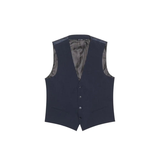 Antony Morato Gilet sans manches bleu pour homme, coupe cintrée, à boutons, doublure à motif discret et boutons noirs.