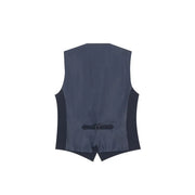 Antony Morato Gilet sans manches en satin bleu pour homme, avec empiècements latéraux noirs et boucle de ceinture assortie à la taille.