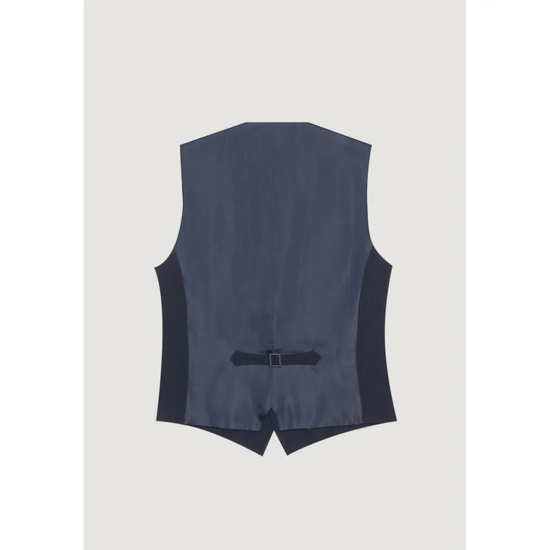 Antony Morato Gilet sans manches bleu marine à boutons pour homme, vu de dos, en tissu bleu marine avec empiècements latéraux noirs.