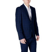 Antony Morato Veste blazer homme en polyester à carreaux bleus à la texture subtile et pantalon assorti à carreaux bleu marine.