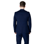Antony morato Veste blazer homme en polyester à carreaux bleu marine avec de subtiles rayures verticales et horizontales.