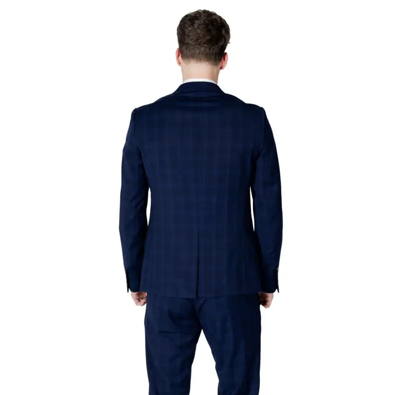Antony morato Veste blazer homme en polyester à carreaux bleu marine avec de subtiles rayures verticales et horizontales.