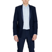 Antony Morato Veste de smoking bleue pour homme avec revers en satin bleu marine, coupe blazer long