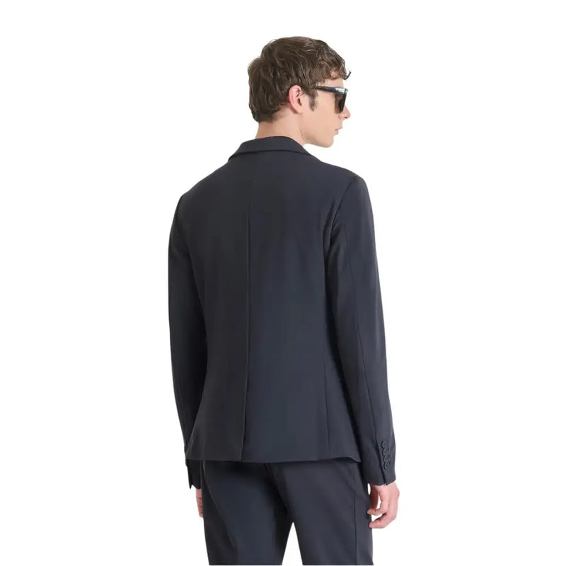 Antony Morato Veste blazer homme bleu marine foncé en polyamide, coupe slim, avec une texture subtile.