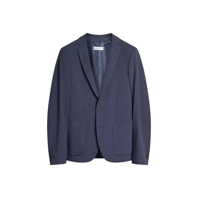 Antony Morato Veste blazer bleu homme en polyamide, coupe ajustée, légèrement brillante, deux poches à rabat et finitions soignées.