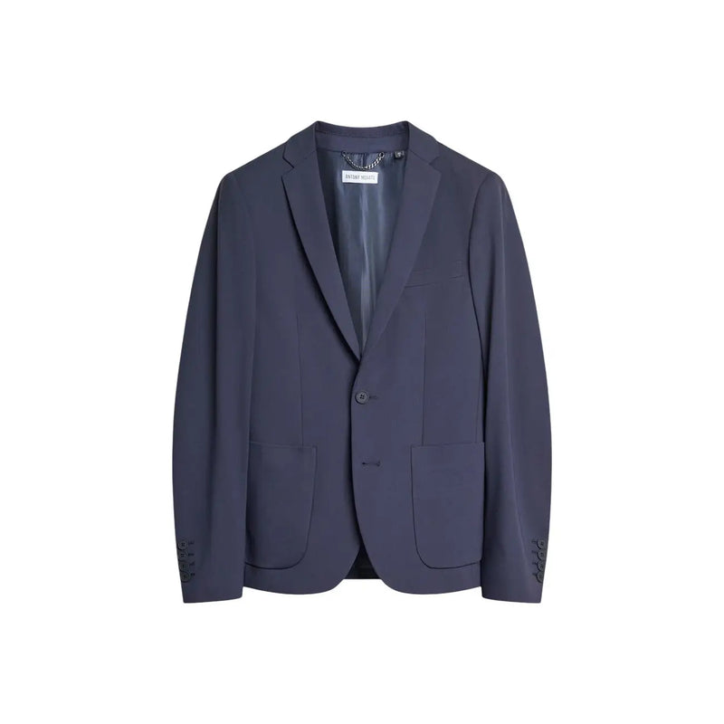 Antony Morato men blue slim fit polyamide blazer jacket with subtle sheen two flap pockets and fine stitching details