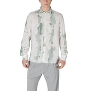 Antony Morato Chemise homme en coton mélangé vert, manches longues blanches et motif abstrait moderne gris et vert discret