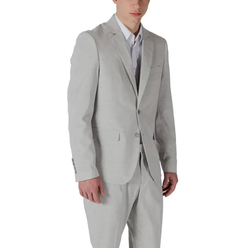 Antony Morato Blazer homme gris en lin mélangé, à simple boutonnage, col à revers et fermeture à deux boutons.
