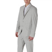 Antony Morato men grey linen blend lapel collar blazer with subtle texture and matching trousers in light gray