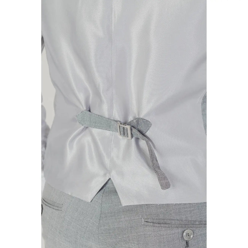 Antony Morato Gilet sans manches gris uni à boutons pour homme, avec une ceinture grise texturée à boucle argentée à la taille